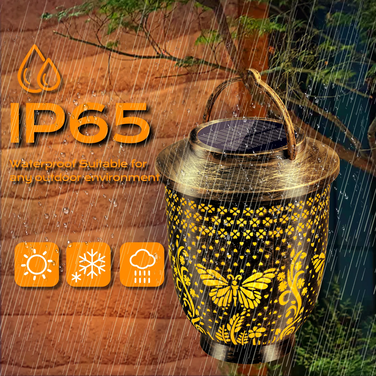IP65 waterproof bronze butterfly solar projection light, rain snow resistant for all kinds of environment.