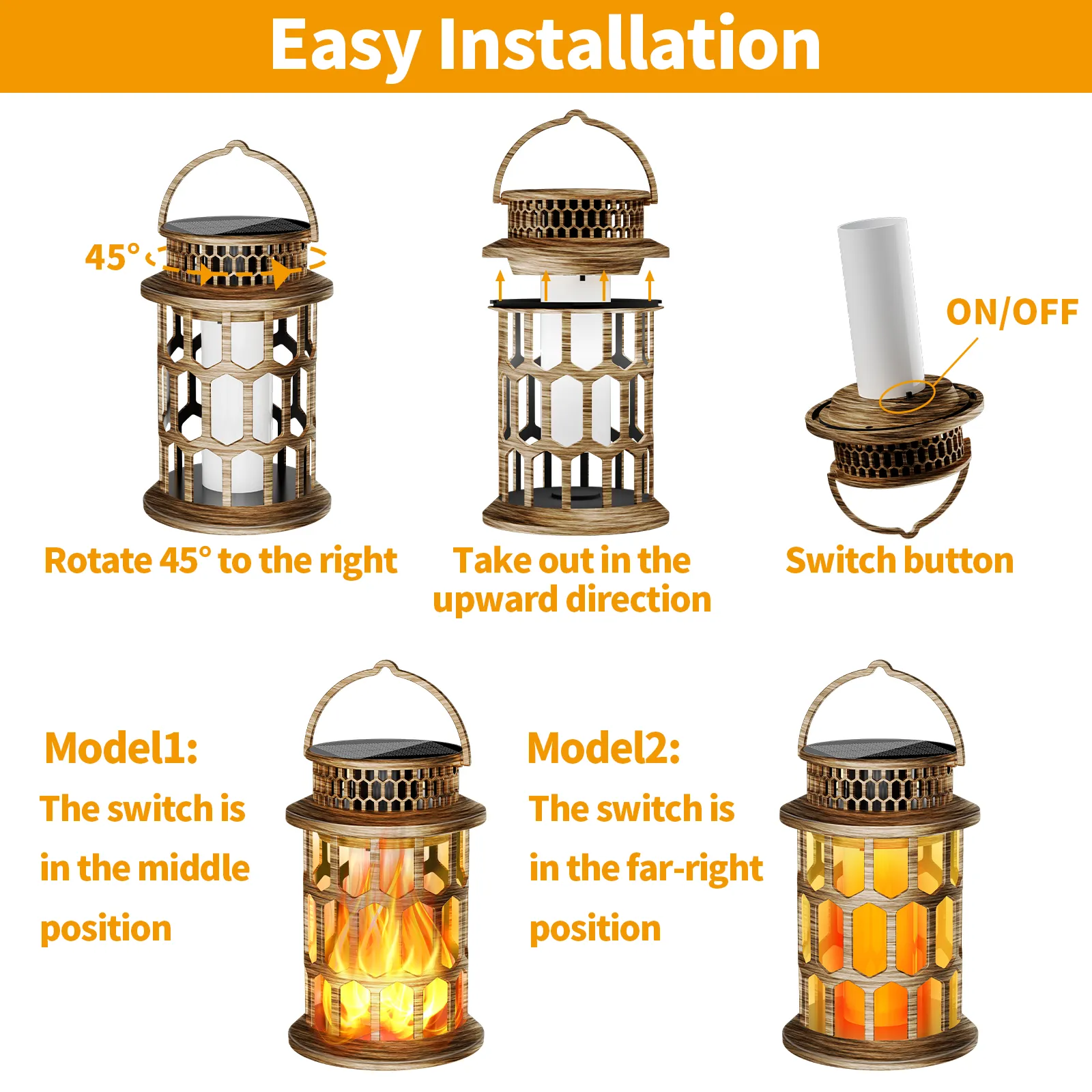 Easy assemble antique bronze grid solar lantern, steady and flickering flame for outdoor garden decor.