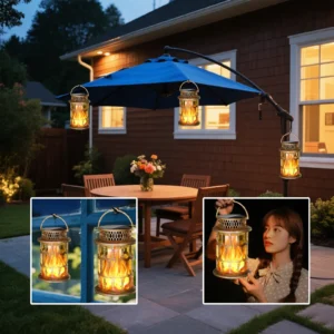 vintage antique bronze solar flame lanterns, hang on umbrella, wall, ideal for patio.